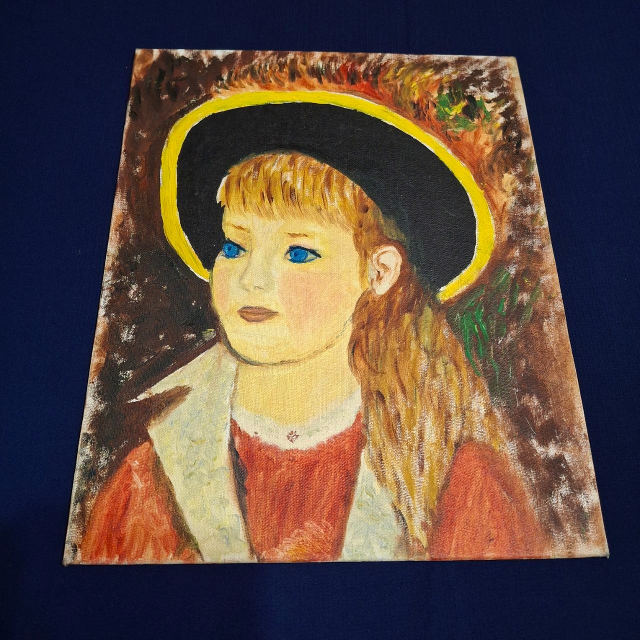 نقاشی قدیمی پرتره دخترک روی بوم آمریکا