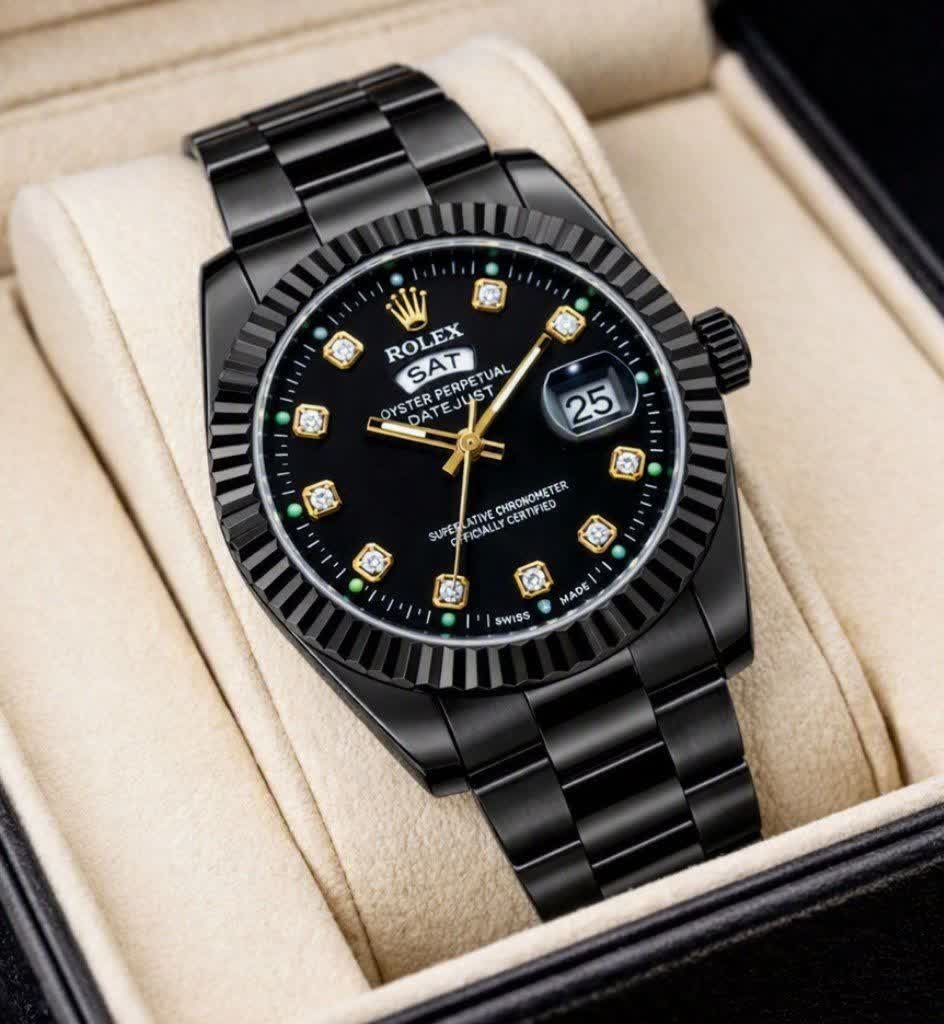 ساعت مچی زنانه رولکس ROLEX فول بلک دو تقویمه