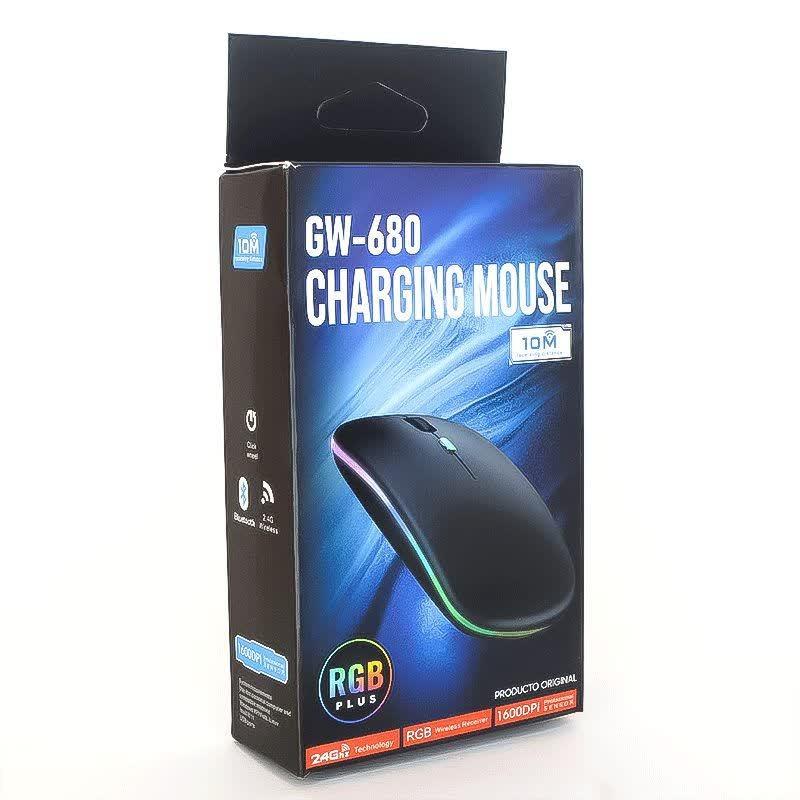 ماوس بیسیم و بلوتوثی شارژی GW-680 مشکی آر جی بی