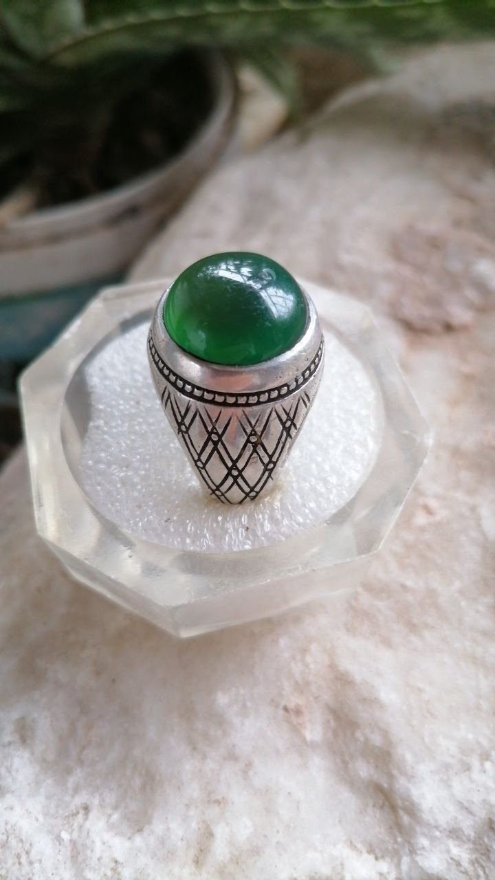 انگشتر نقره عقیق سبز دستساز