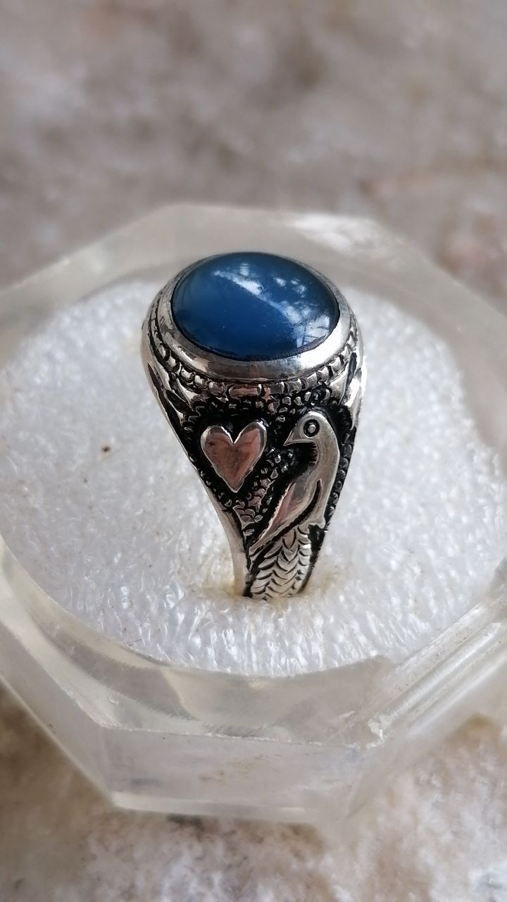 انگشتر نقره عقیق ابی دستساز و قلم