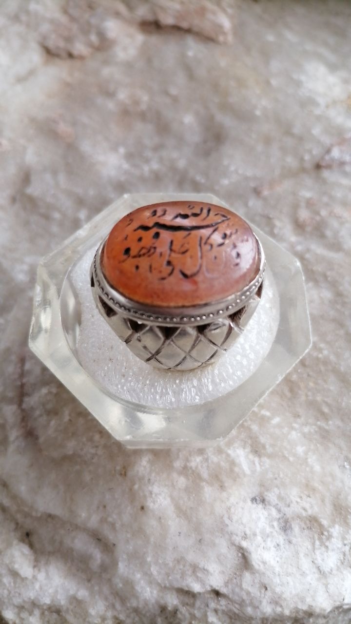 انگشتر نقره عقیق یمن خطی دستساز قدیم