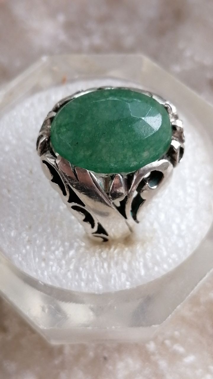 انگشتر نقره زمرد جیدنیمه دست