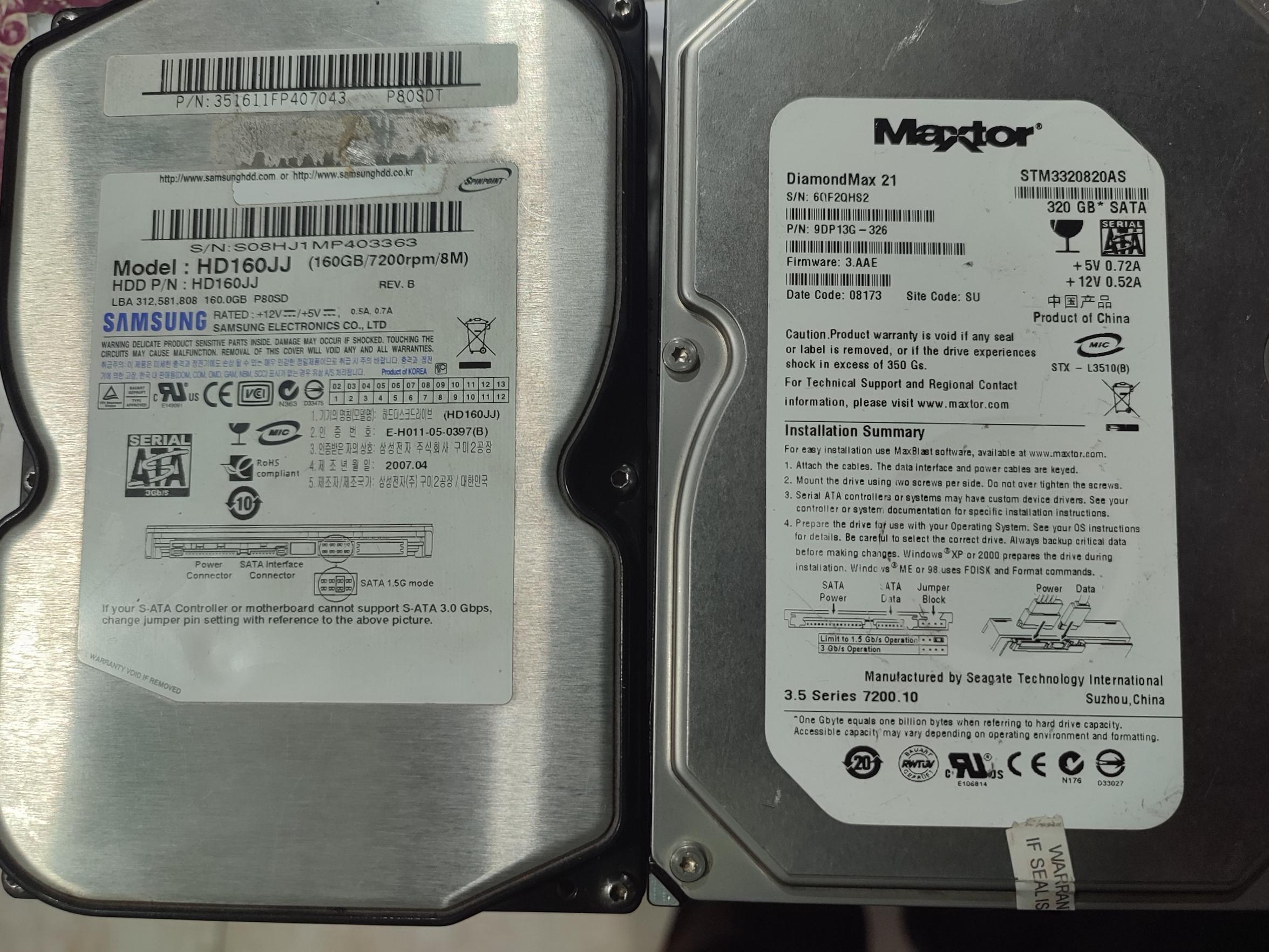 2عدد هارد سامسونگ ومکستور