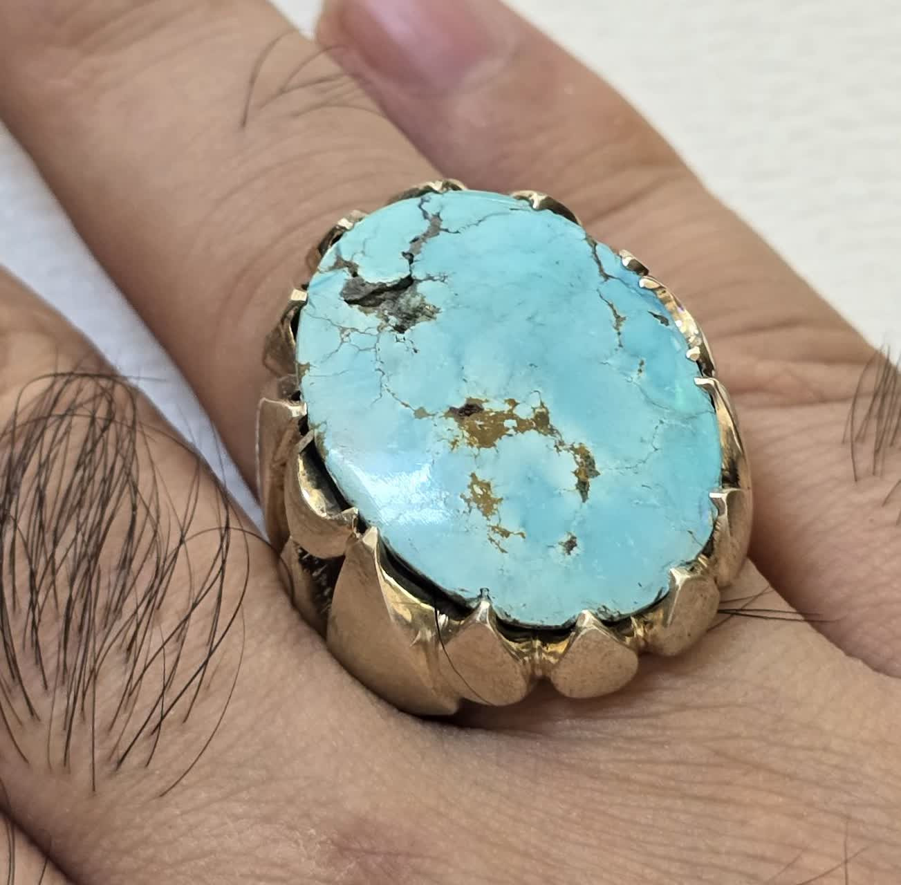 انگشتر نقره دستساز فیروزه نیشابور درشت و زیبا