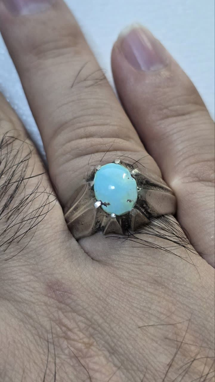 انگشتر نقره 925 نیمه دستساز فیروزه نیشابور عجمی