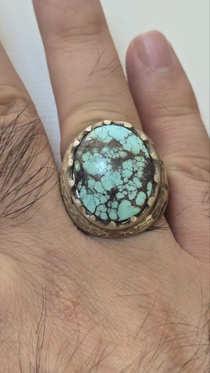 انگشتر نقره 925 دستساز فیروزه نیشابور مغز سنگ