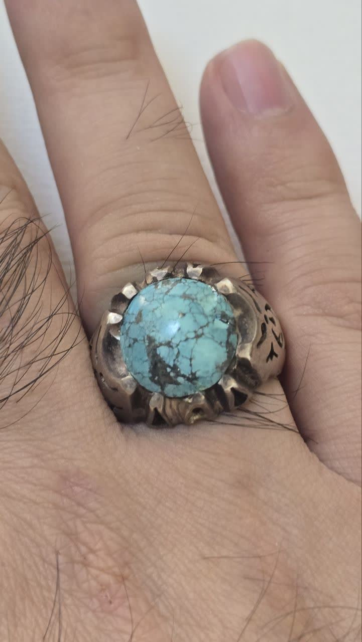 انگشتر نقره 925 دستساز فیروزه نیشابور مغز سنگ