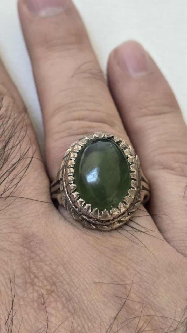 انگشتر نقره 925 سیلندر عقیق سبز