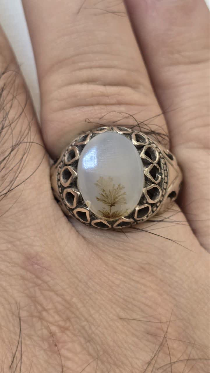 انگشتر نقره 925 سیلندر عقیق شخر درختی قائن