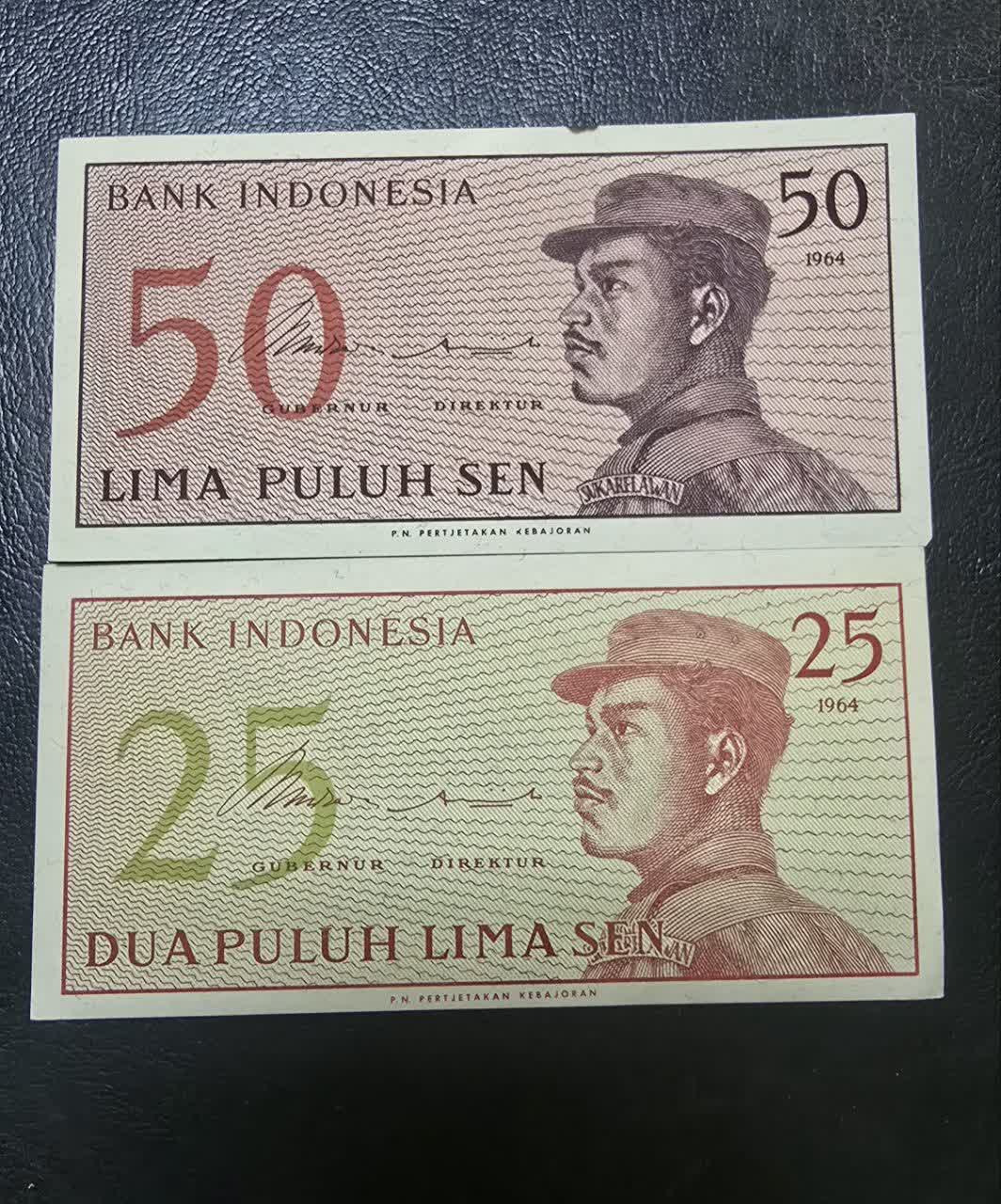 2 برگ اسکناس 25 و 50 سن اندونزی 1964