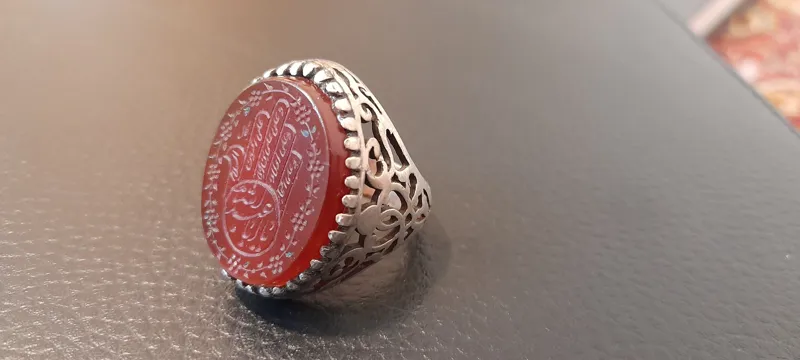 انگشتر عقیق خطی کف العباس امضادار نقره عیاربالا