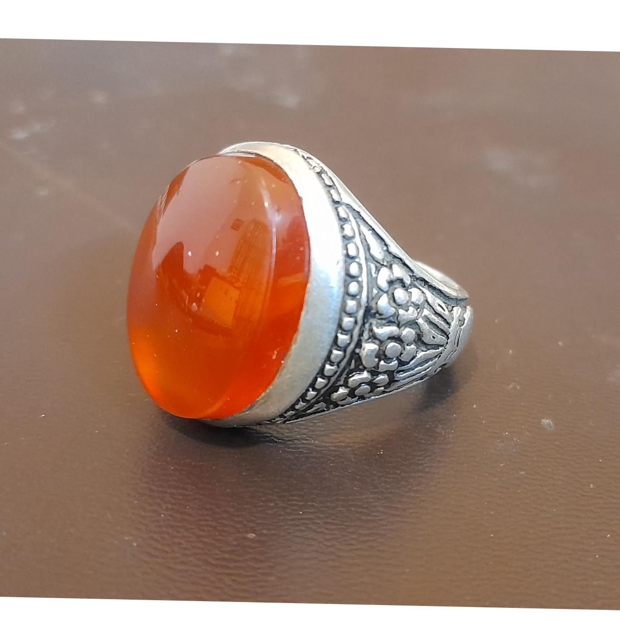 انگشتر عقیق خراسان رکاب دستساز قلمکاری