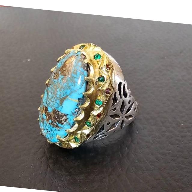 انگشترغولپیکرفیروزه نیشابور اصل کلکسیونی وخاص