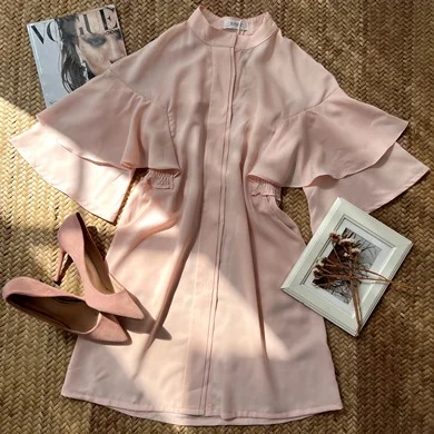 پیراهن یا تونیک مانتویی وارداتی کرپ حریر صورتی