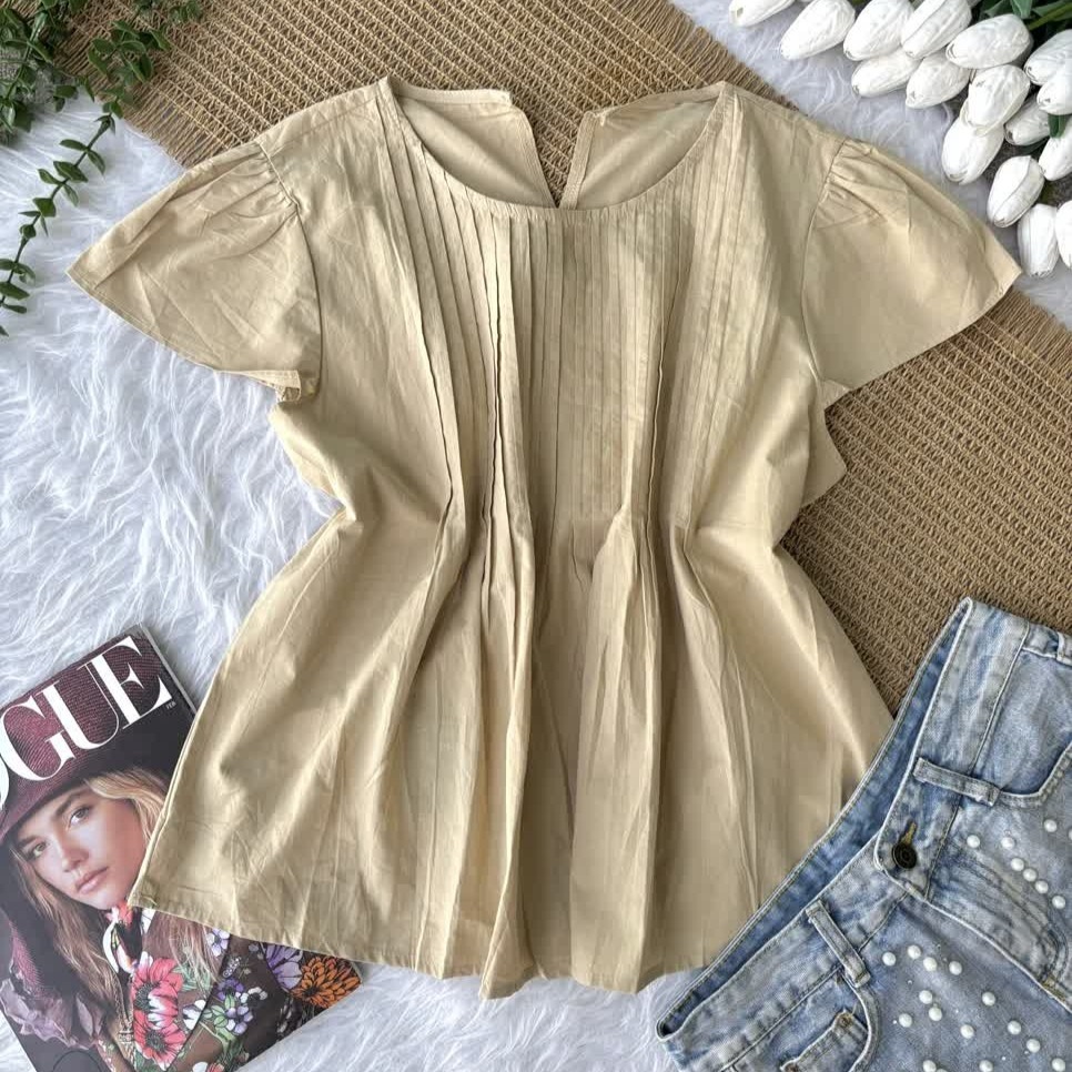 شومیز نخی کرم نسکافه ای وارداتی
