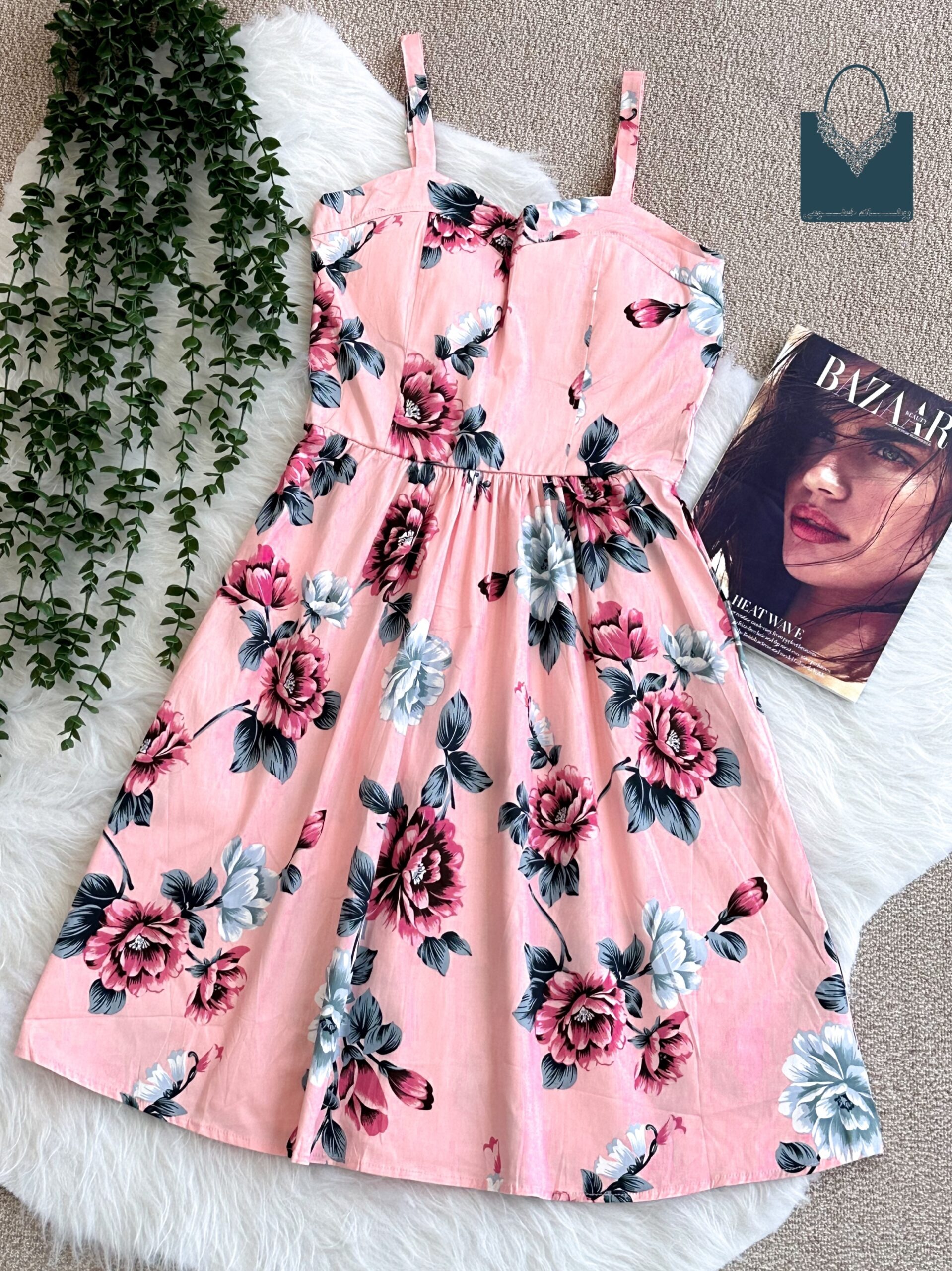 سارافون عروسکی صورتی گلدار وارداتی