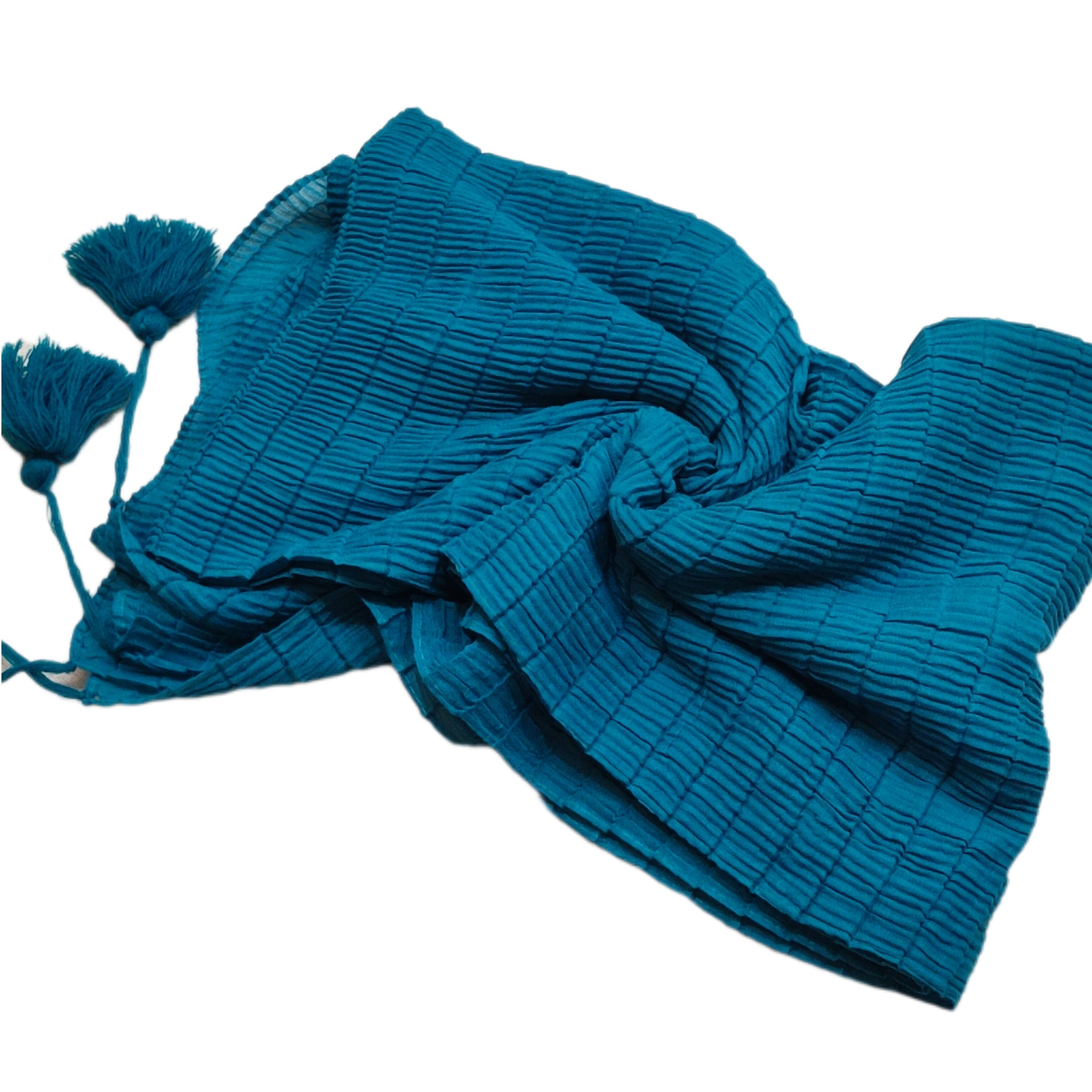 شال پلیسه نخی وارداتی کله غازی سبزآبی