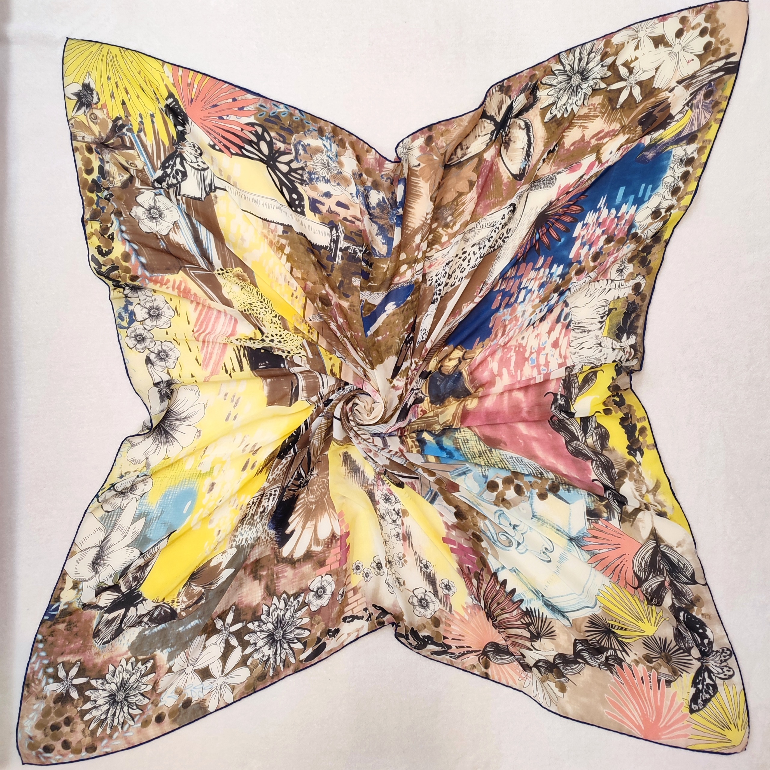 روسری حریر دور دست دوز آبرنگی وارداتی