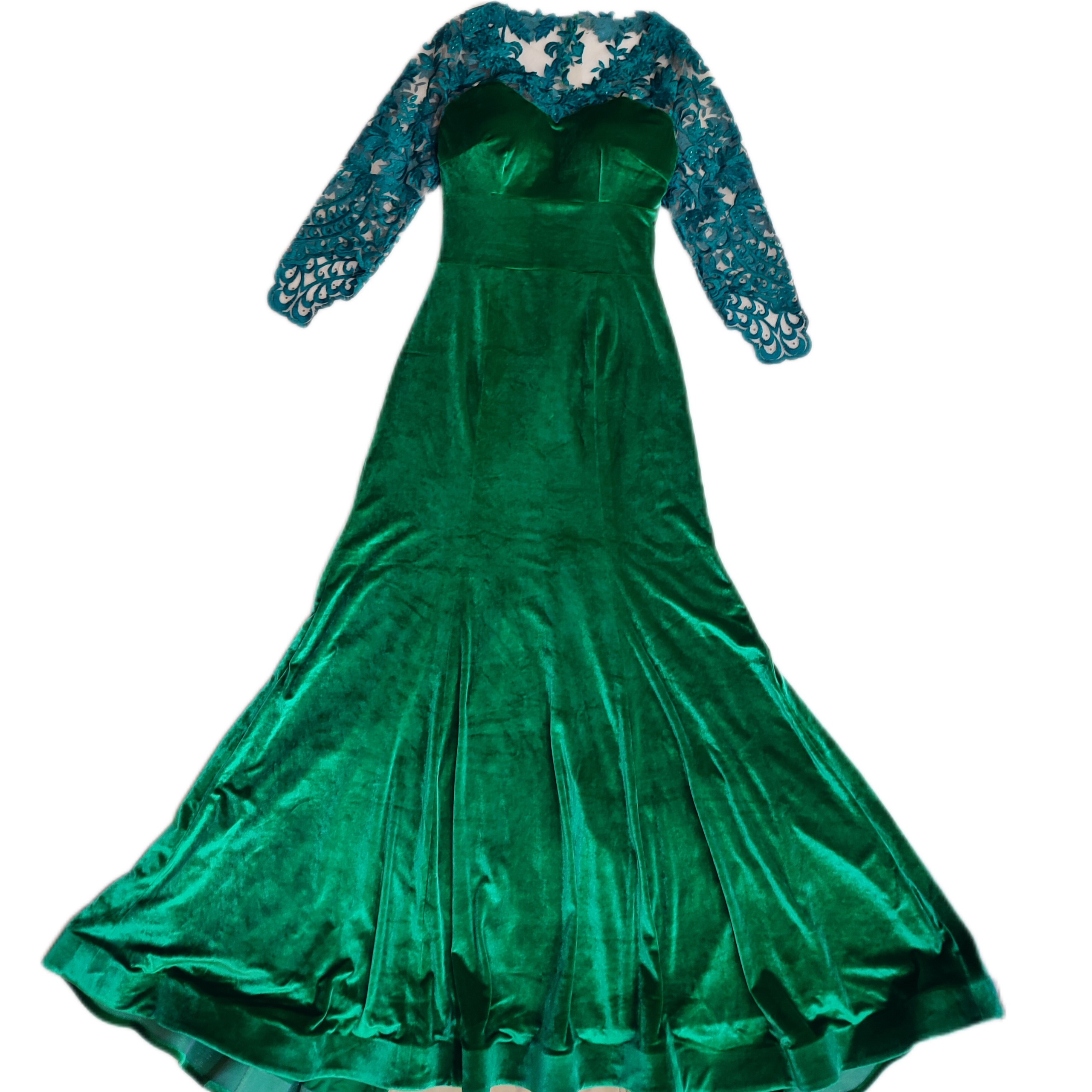 پیراهن مجلسی مخمل و گیپور سبز