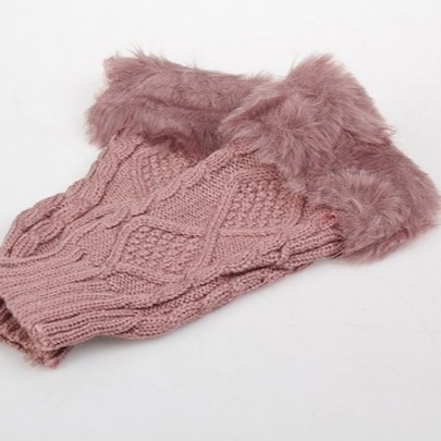 دستکش بافت بدون انگشت صورتی یاسی