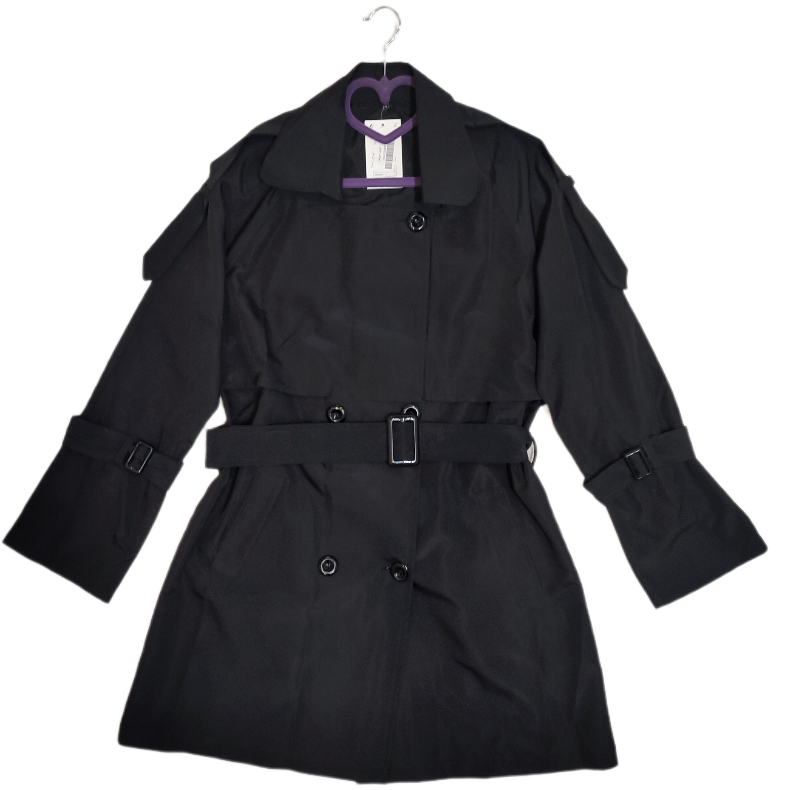 بارانی یا ترنچ کت مشکی ژیله دار کتان تی سی زنانه