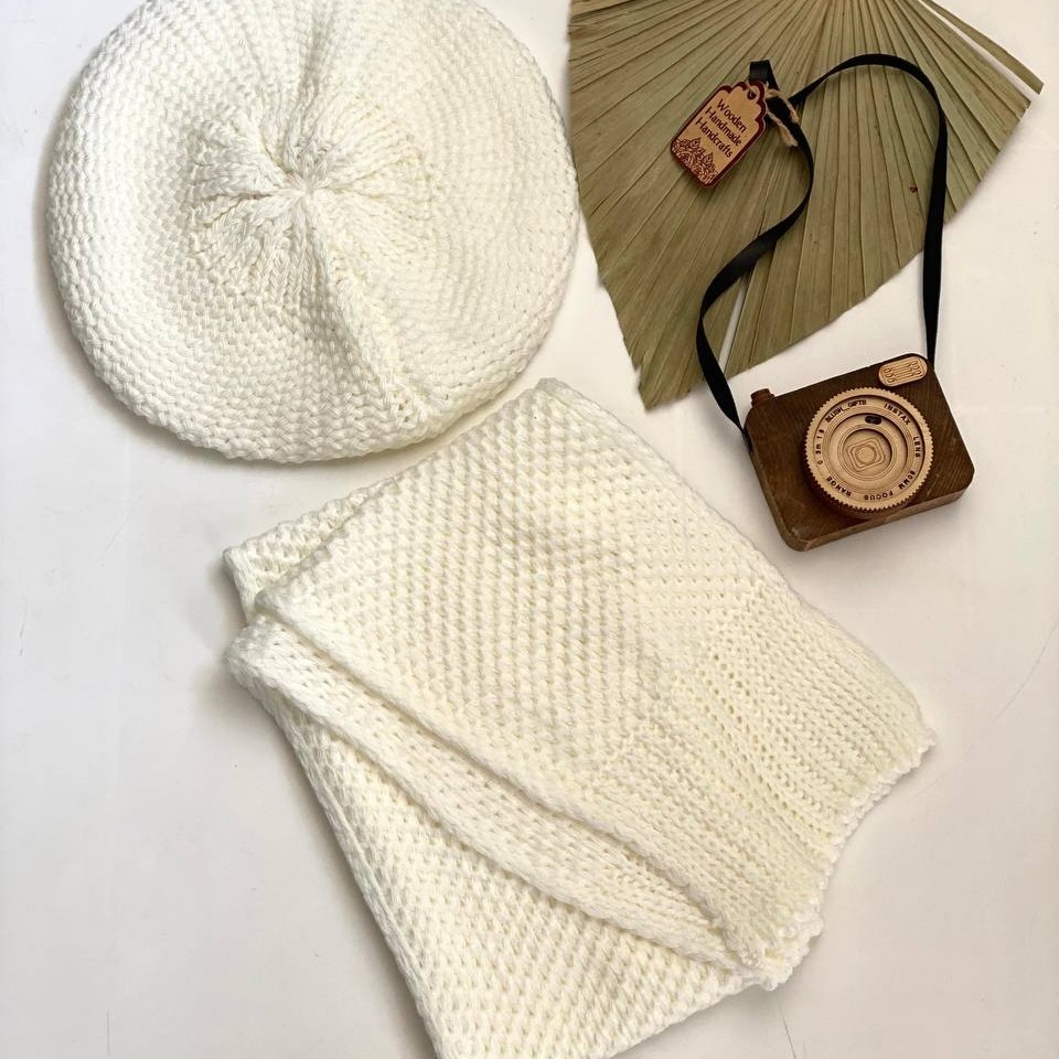 شال و کلاه بافت شیری زنانه مدل فرانسوی