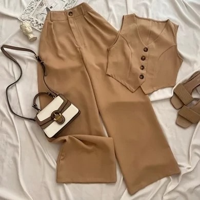 ست ژیله و شلوار بگ  نسکافه ای وارداتی برند shein