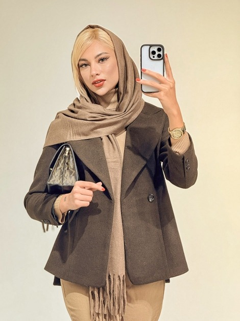 پالتو کتی فوتر یقه بلیزر قهوه ای