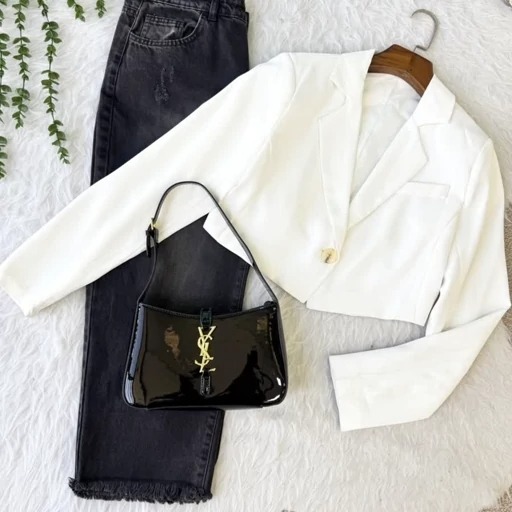 کت کراپ سفید وارداتی آستر دار