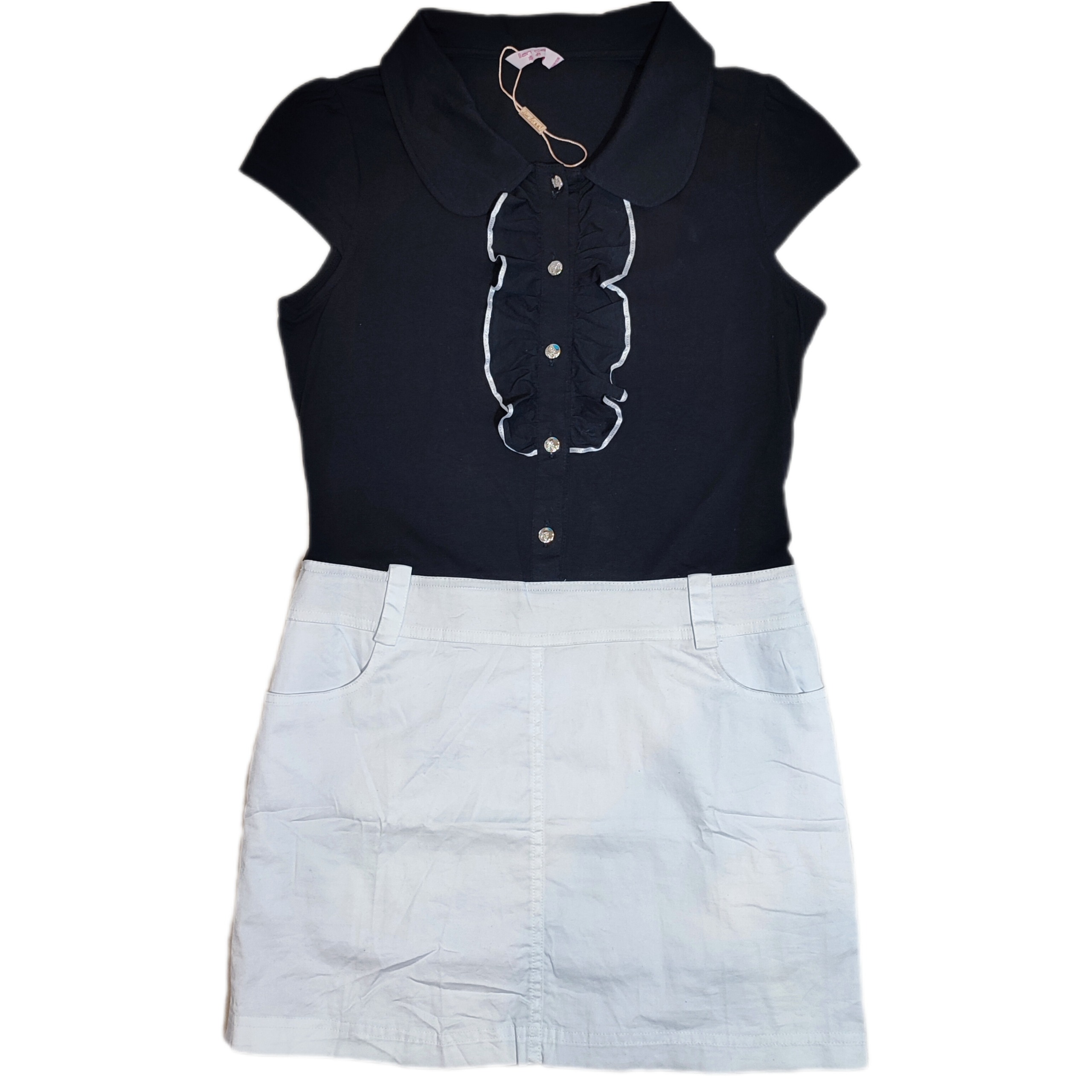 سارافون مدل بلوز دامن یکسره وارداتی سفید مشکی