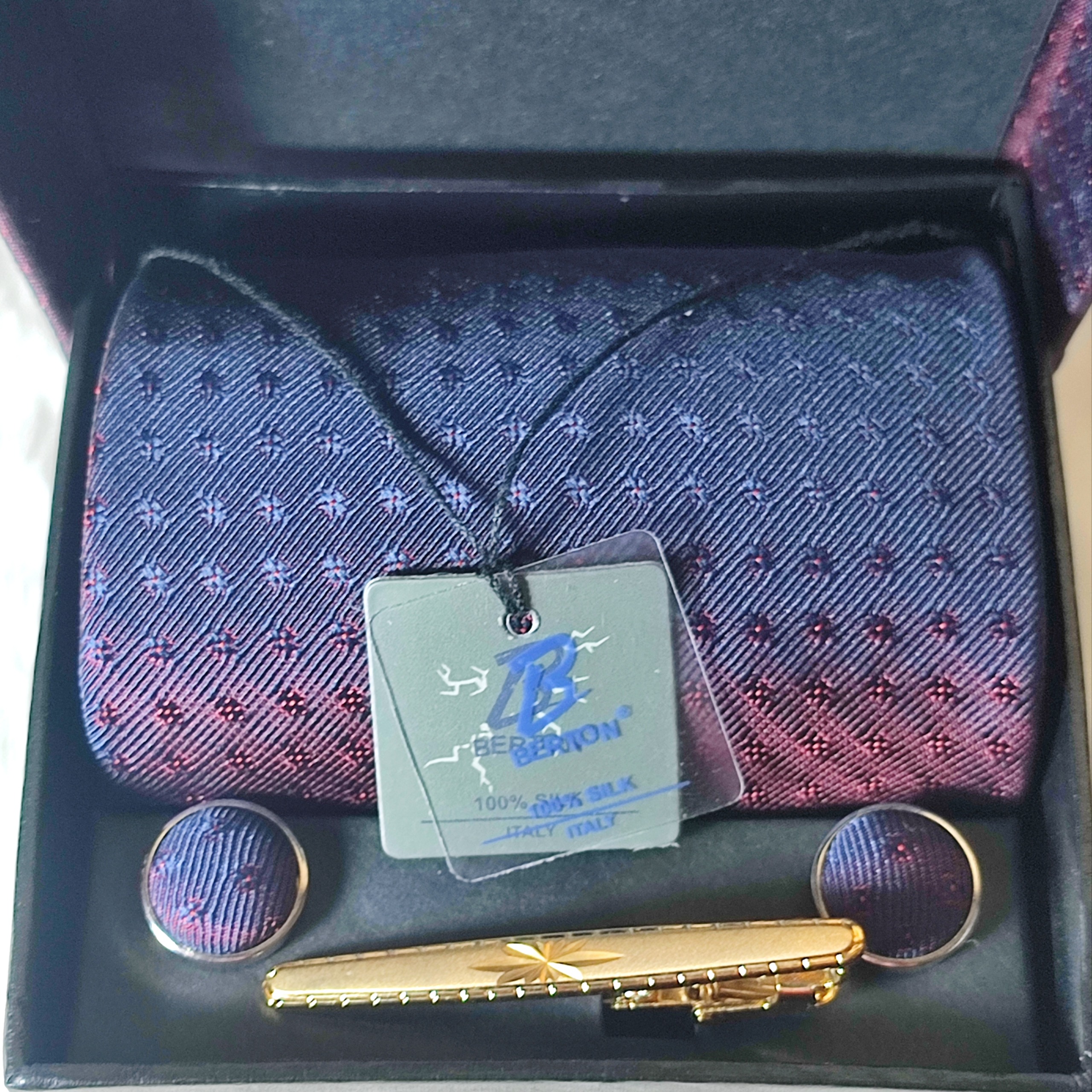 ست کراوات و دکمه سردست و سنجاق لاکچری بنفش