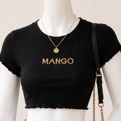 تی شرت کراپ کبریتی وارداتی مشکی برند Mango
