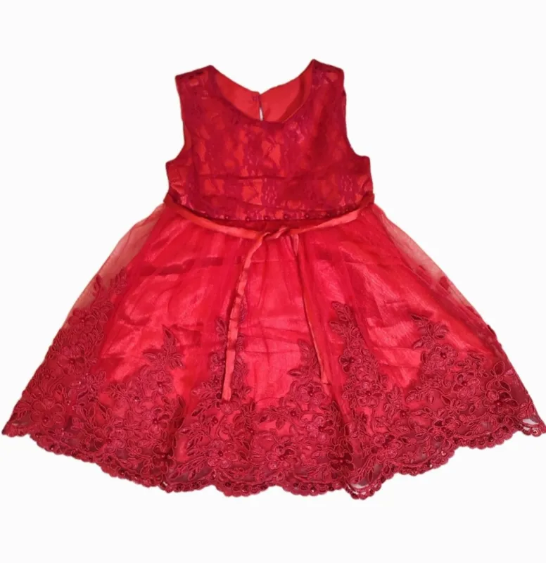 پیراهن قرمز عروس دانتل سایز 6-9 ماه