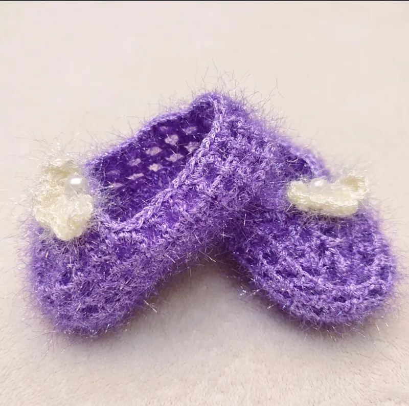 پاپوش قلاب بافی دخترانه بنفش