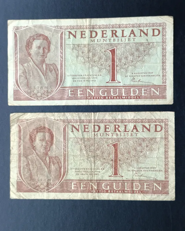 2 برگ اسکناس 1 گیلدر هلند 1949 ملکه یولیاناجولیانا