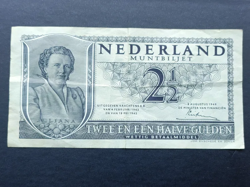 اسکناس 2٫5 گیلدر هلند 1945 ملکه جولیانا