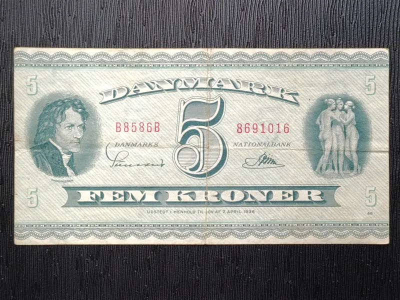 اسکناس 5 کرون دانمارک 1958 تابلویی زیبا