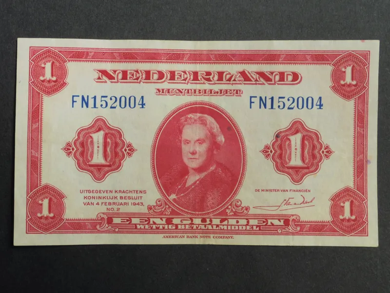 اسکناس 1 گیلدر قدیم هلند 1943 ملکه ویلهلمینا