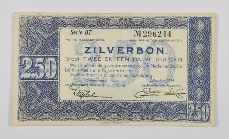 اسکناس 2/5 گیلدر قدیمی هلند 1938 ویلهلمینا
