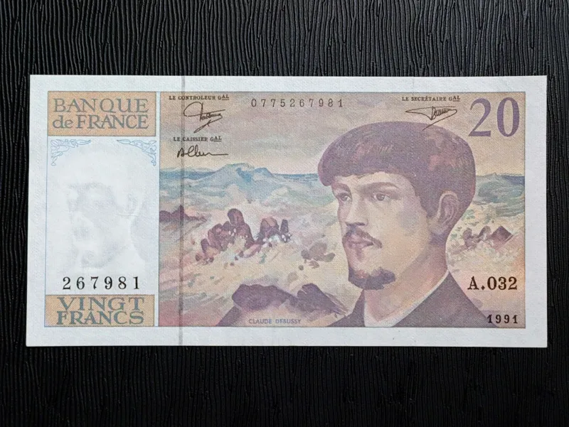 اسکناس 20 فرانک 1991 فرانسه کلود دبوسی