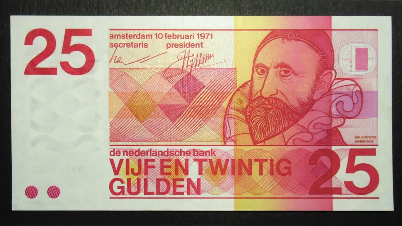 اسکناس 25 گیلدر هلند 1971 در حد بانکی