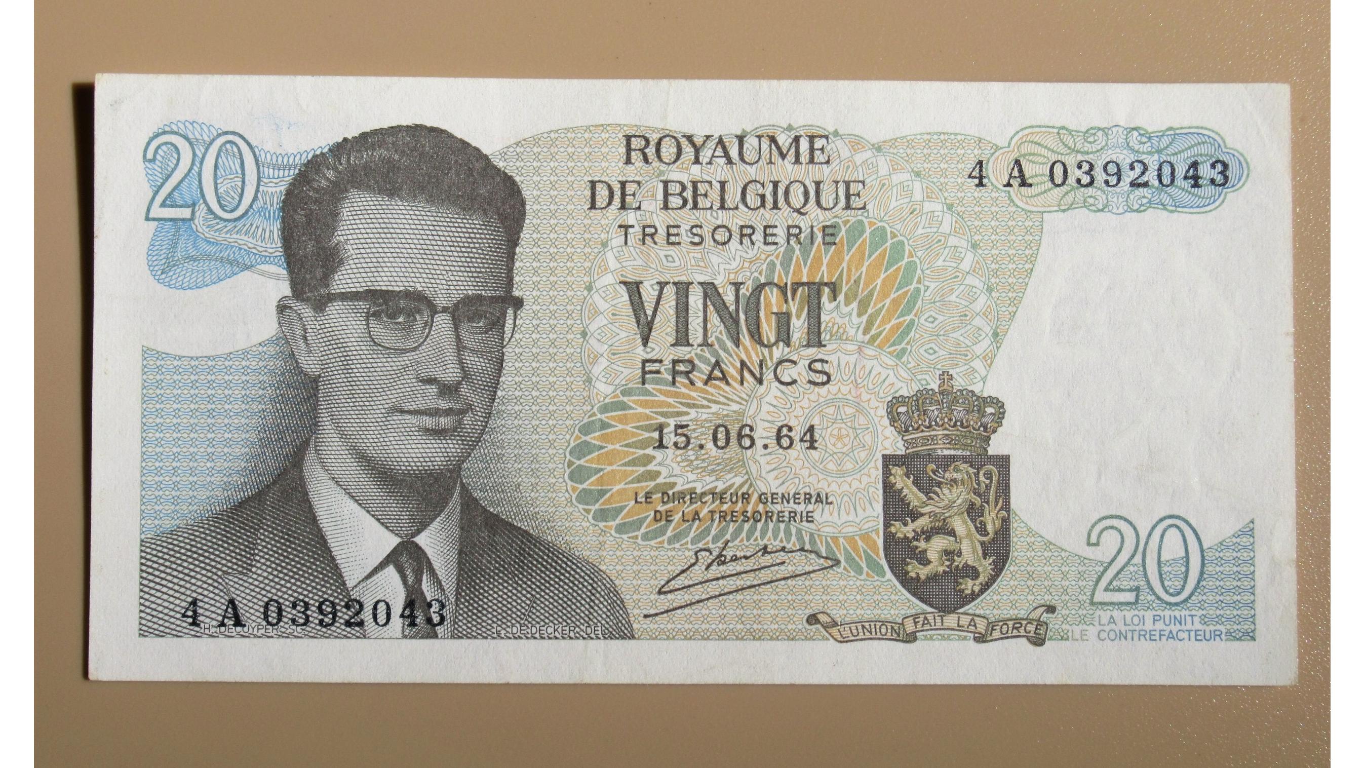اسکناس 20 فرانک بلژیک 1964