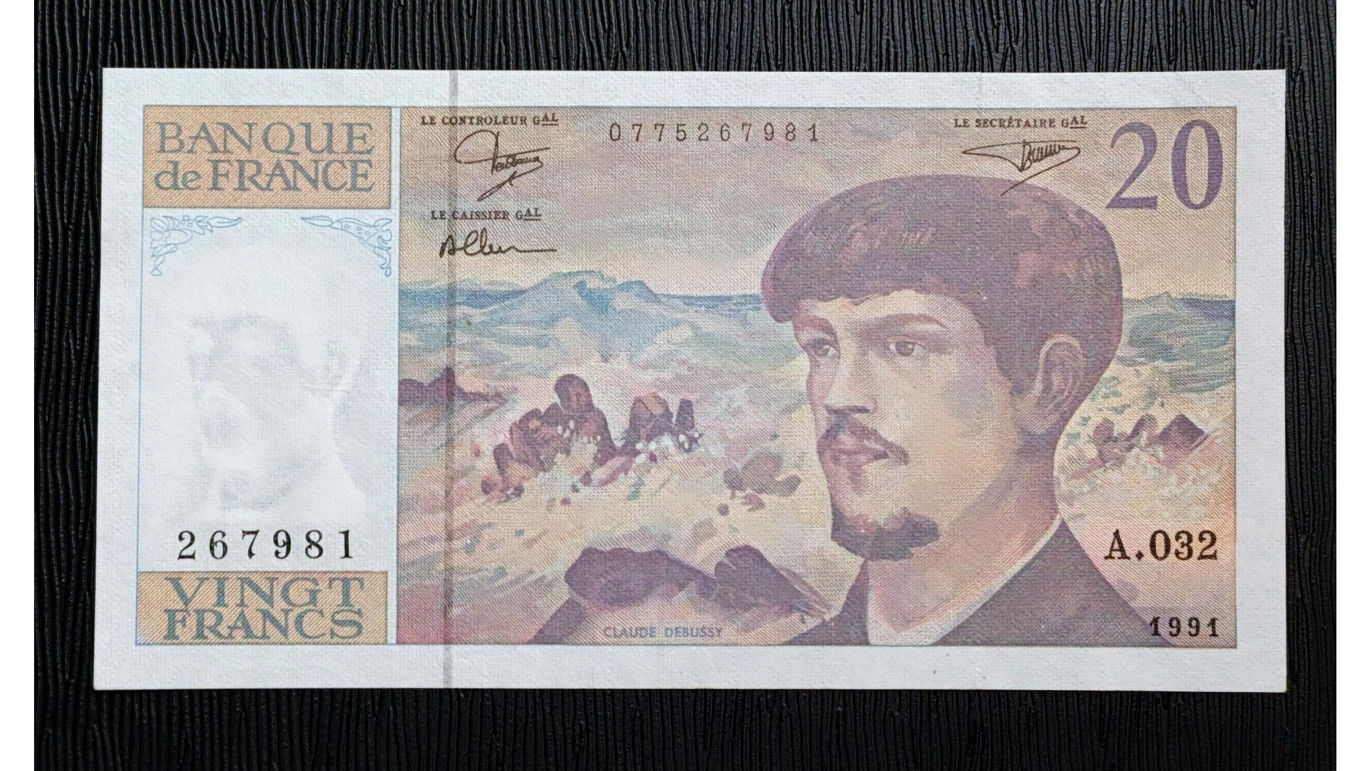 اسکناس 20 فرانک 1991 فرانسه کلود دبوسی