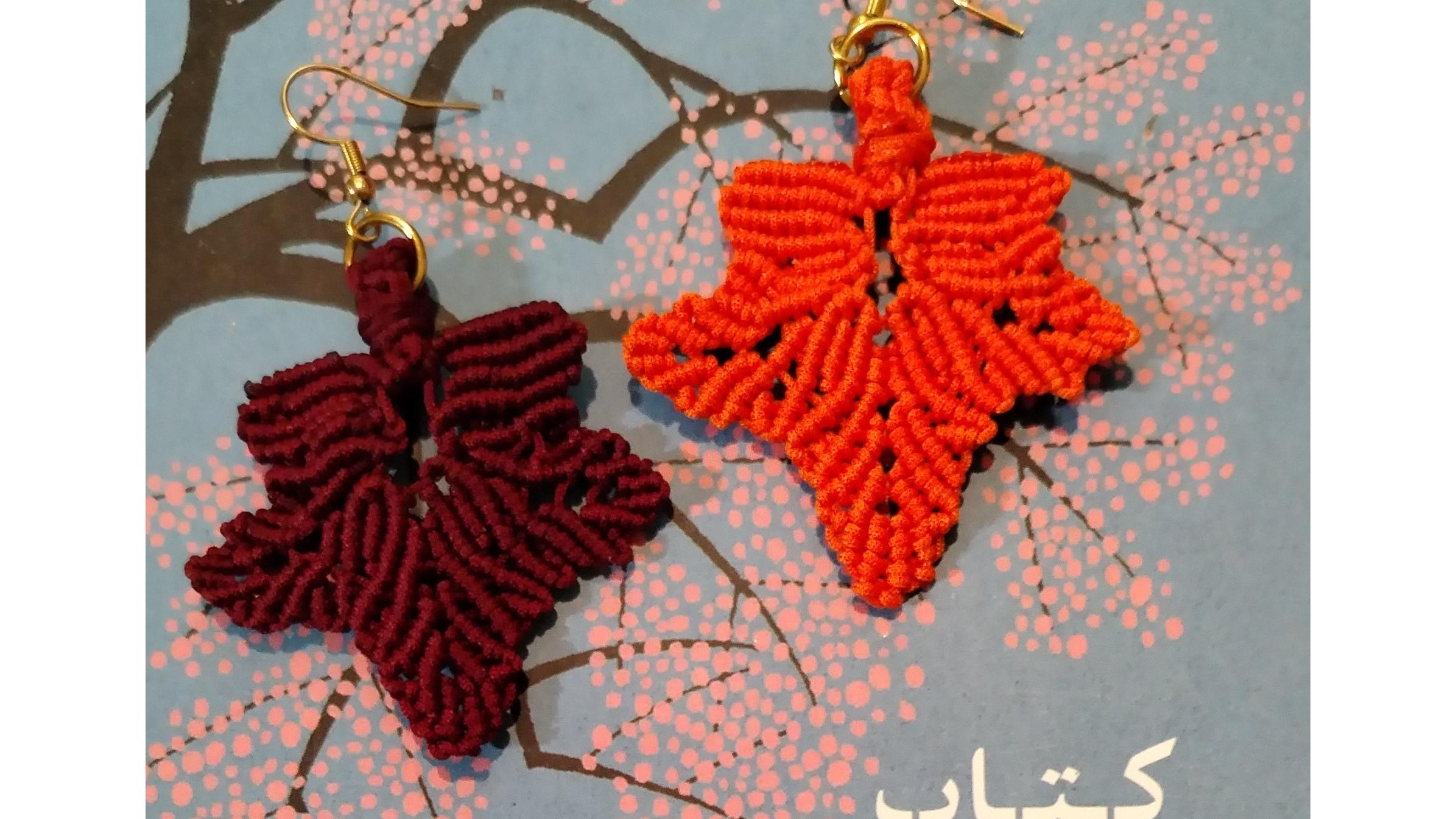 گوشواره مکرومه برگ افرا دو رنگ آوانگارد