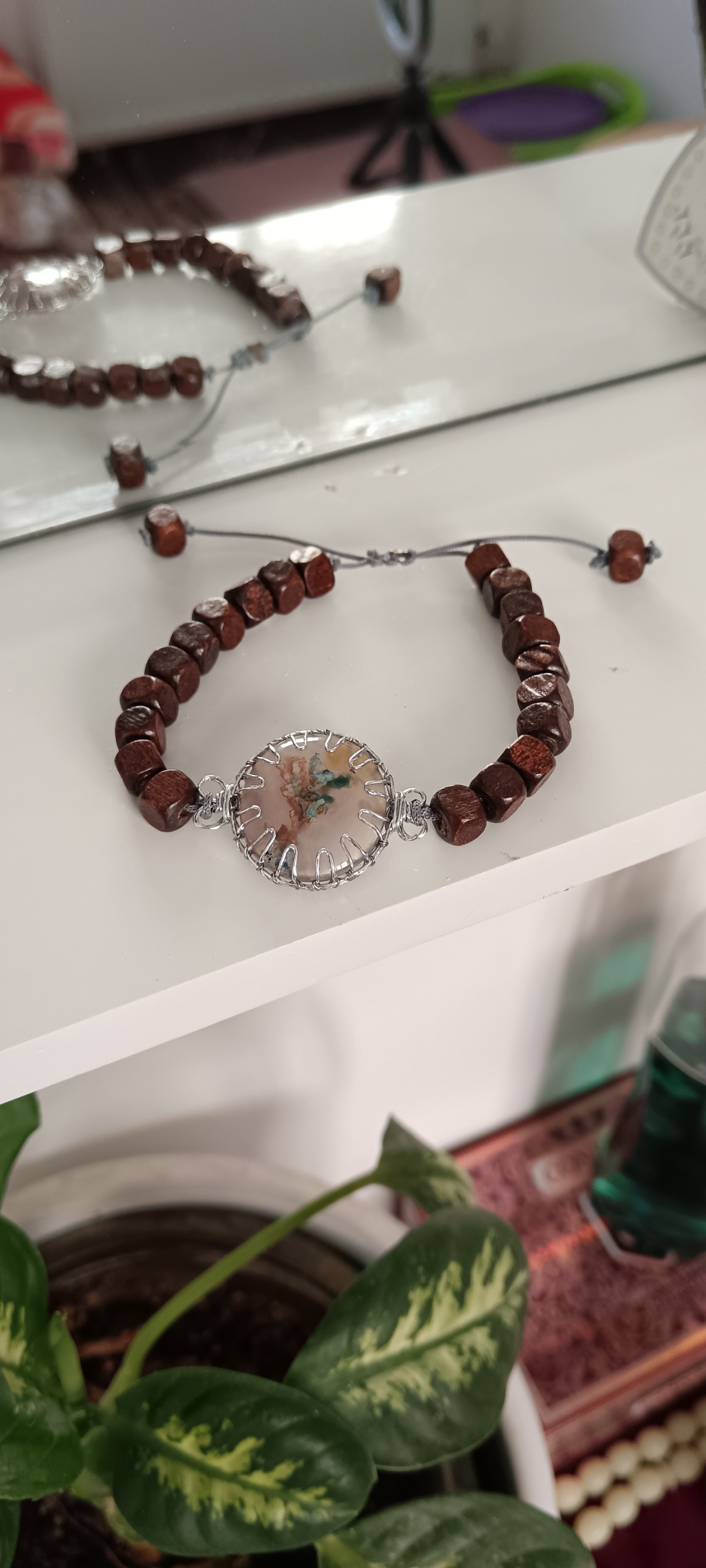 دستبند سنگ عقیق شجر طبیعی مهره بافت