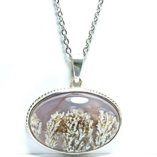 آویز نقره گوهر سنگ شجر شکوفه بهاری دستساز