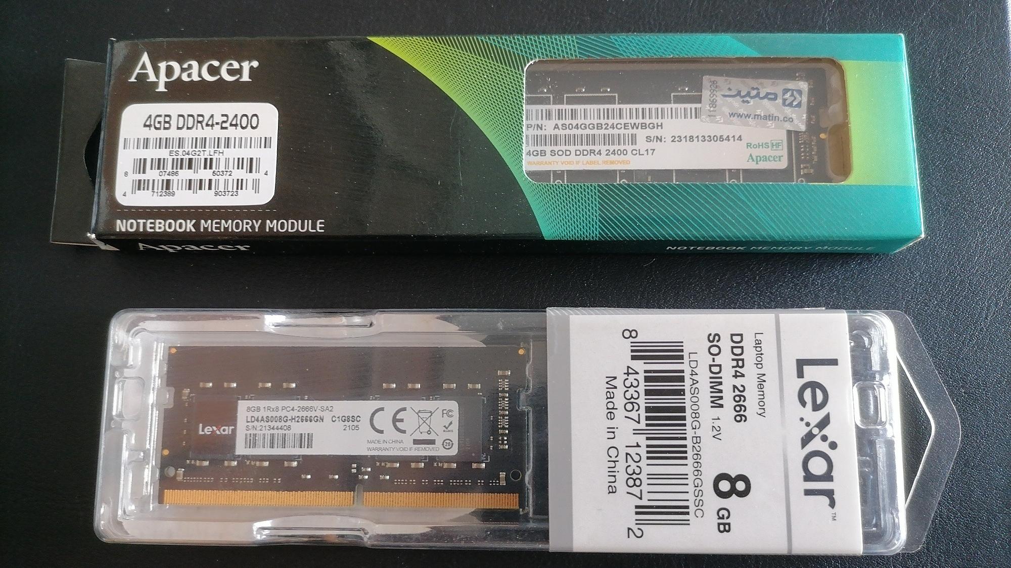 دو عدد رم تاپی 4 و 8 گیگ DDR4 اکبند