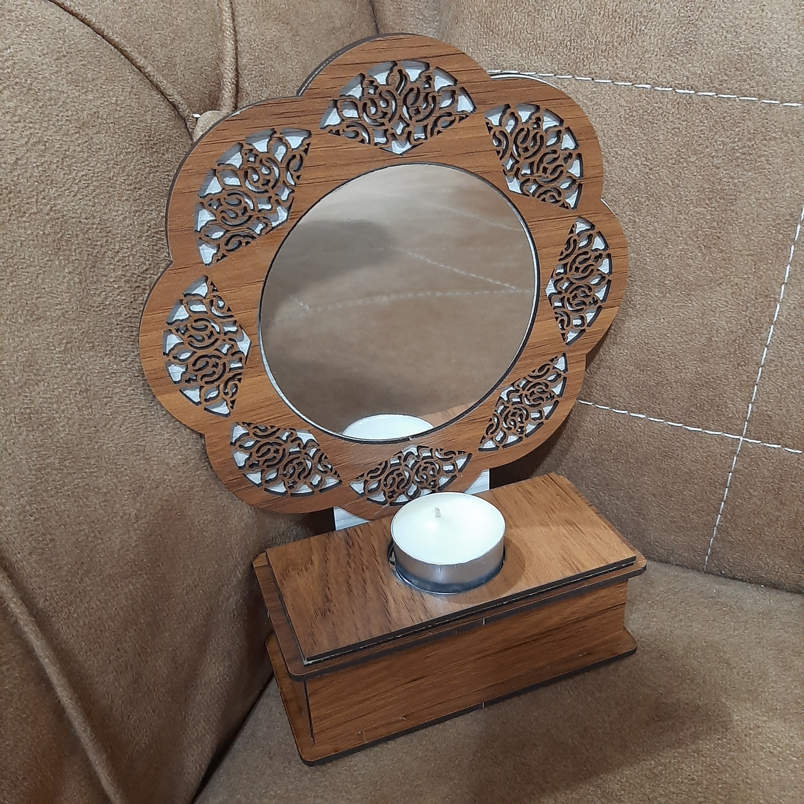 آینه و جاشمعی هفت سین چوبی طرح گل