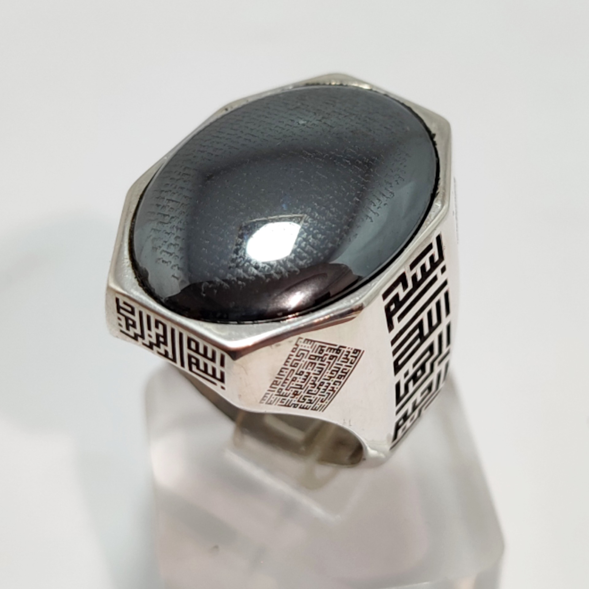 انگشتر نقره چهارقل با سنگ حدید متن دلخواه